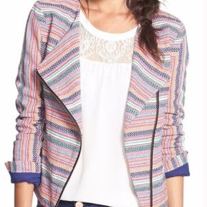 BCNU Multi-stripe Jacket with Asymmetrical Zipper